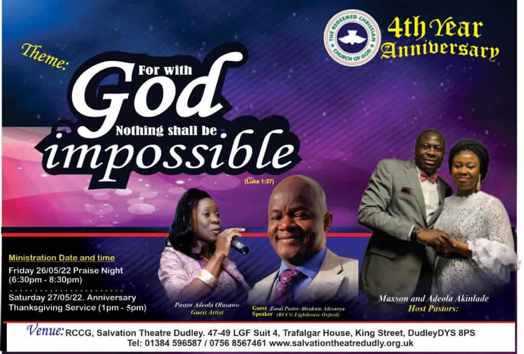 Anniversary Friday May 26th Praise Night and Saturday 27th May 2022 grand finale